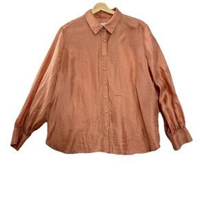 Chico's Satin Button Up Blouse Top Womens SZ 3 (16) Peach Blush Romantic Office